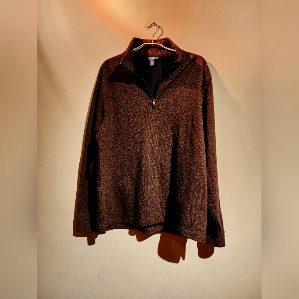 NWOT Van Heusen Mens Pullover, Heathered Brown Mock Neck 1/4 Zip Pullover